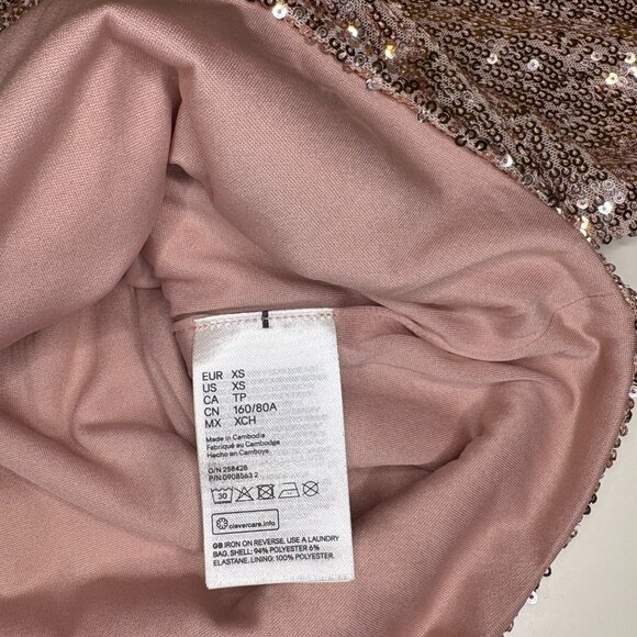 H&M Sequin Crew Neck Top Womens Size XSmall Pink Short Sleeves Cocktail Party - Picture 5 of 8